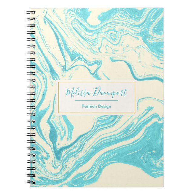 Cool Marble Design in Turquoise and Cream Spiral Notebook (Front)