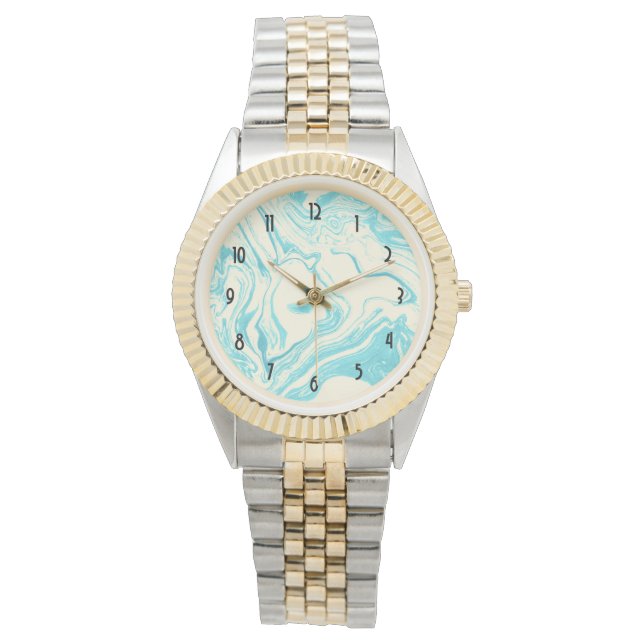 Cool Marble Design in Turquoise and Cream Watch (Front)
