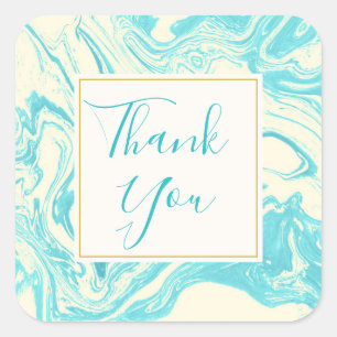 Cool Marble Design in Turquoise & Cream Thank You Square Sticker