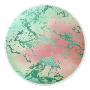 Cool Marble   Lovely Pastel Coral and Green Ombre Ceramic Knob