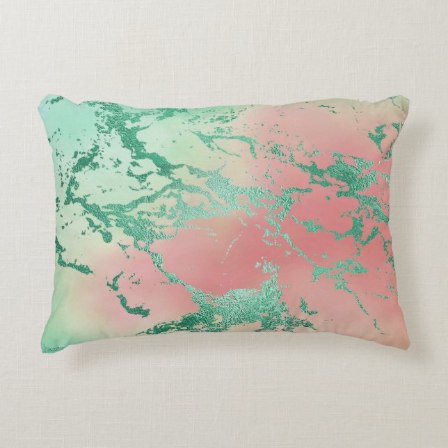 Cool Marble | Lovely Pastel Coral and Green Ombre Decorative Cushion (Front)