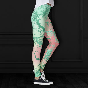 Cool Marble   Lovely Pastel Coral and Green Ombre Leggings