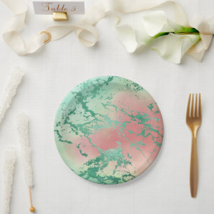 Cool Marble   Lovely Pastel Coral and Green Ombre Paper Plate