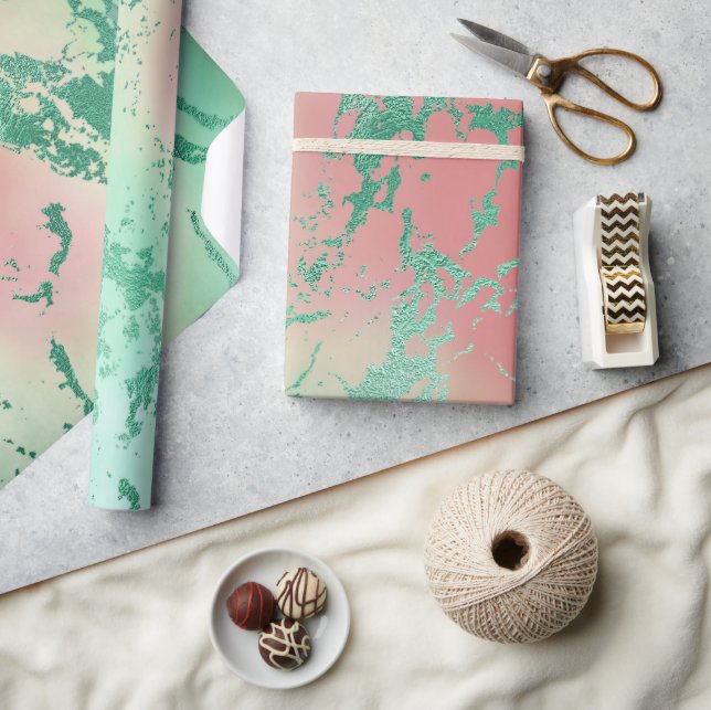 Cool Marble | Lovely Pastel Coral and Green Ombre Wrapping Paper (Crafts)