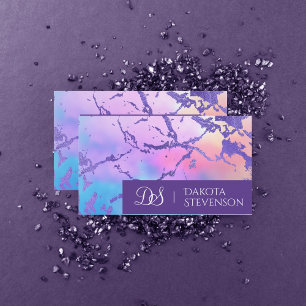 Cool Marble   Pastel Purple Blue Pink Monogram Business Card