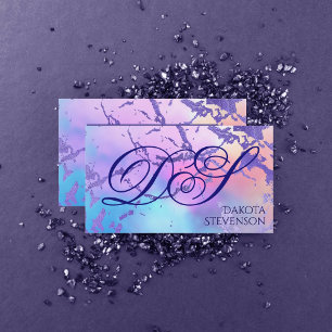Cool Marble Pastel Purple Blue Pink Monogram Business Card