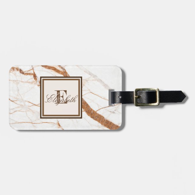 Cool  Marble Stone Texture, Monogram-Personalised Luggage Tag (Front Horizontal)