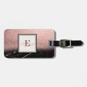 Cool Marble Texture,Glitter Monogram-Personalised Luggage Tag