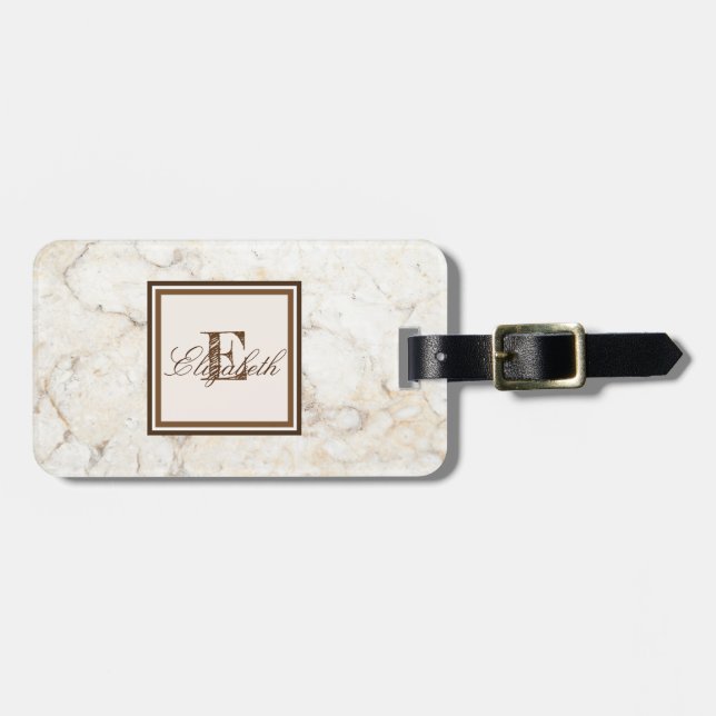 Cool Marble Texture, Monogram-Personalised Luggage Tag (Front Horizontal)