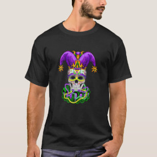 Cool Mardi Gras Skull Jester Hat Masked Beads T-Shirt