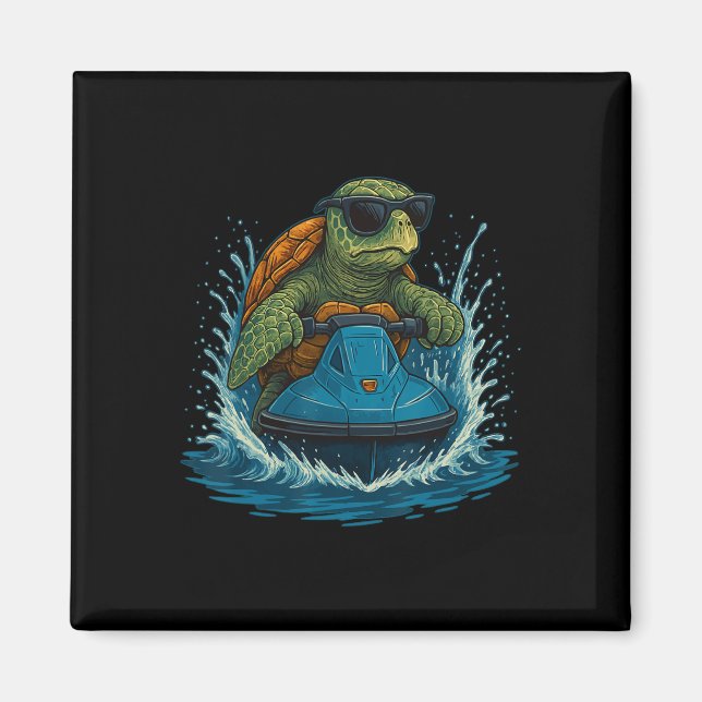 Cool Marine Turtle With Sungles Jet Ski Rider Summ Magnet (Front)