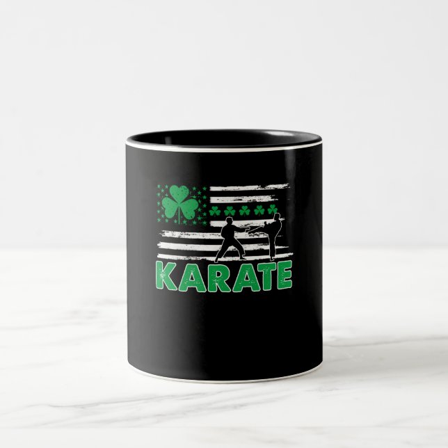 Cool Martial Arts  Karate Kicking Two-Tone Coffee Mug (Center)