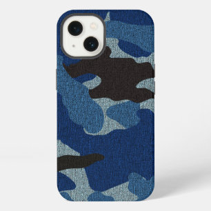 Cool Masculine Faux Cloth Blue Camo Military Tough iPhone 13 Case