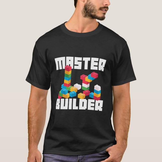 Cool Master Builder Funny Building Blocks Gift Men T-Shirt (Front)