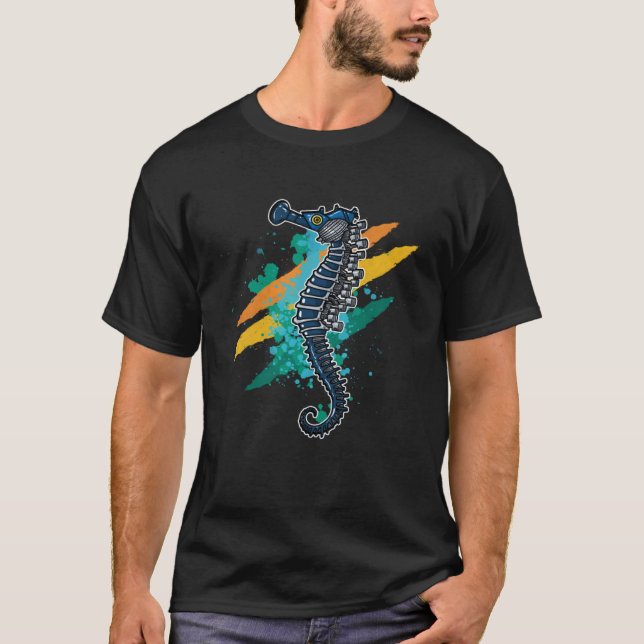 Cool mechanical Sea Horse Pullover Hoodie (Front)