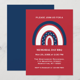 Cool Memorial Day BBQ Party Red White Blue Rainbow Invitation