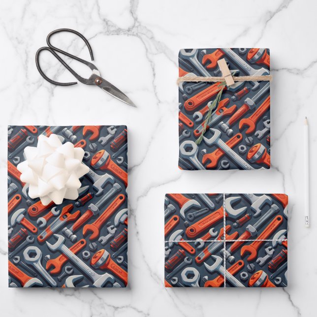 Cool mens tool pattern party wrapping paper sheet (Front)