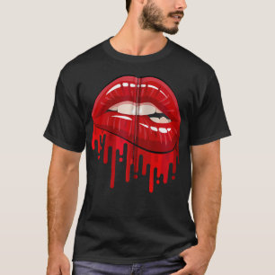 Cool Men'S Women'S Bold Red Biting Lips Graphic 	  T-Shirt