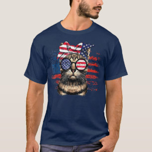 Cool Meowica Cat With Bandanna And Sunglasses Amer T-Shirt