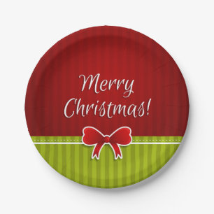 Cool Merry Christmas Design Red Green Pattern Paper Plate