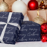 Cool Merry Christmas script font  blue pattern Wrapping Paper<br><div class="desc">Merry Christmas script typography white on navy blue pattern,  all the colours are editable, </div>