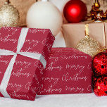 Cool Merry Christmas script font white red pattern Wrapping Paper<br><div class="desc">Merry Christmas script typography white on red pattern,  all the colours are editable, </div>