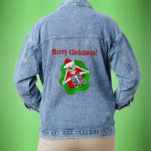 Cool Merry Christmas Skeleton Ornament Eyes Denim Jacket