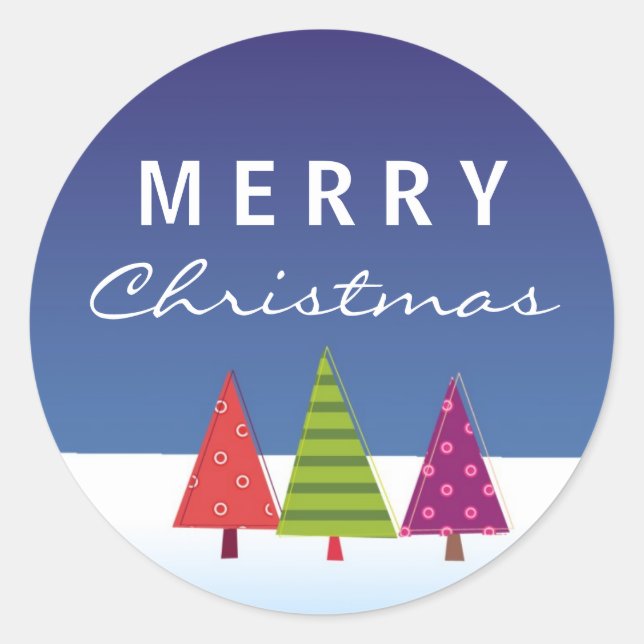 Cool Merry Christmas Sticker with abstract trees (Front)