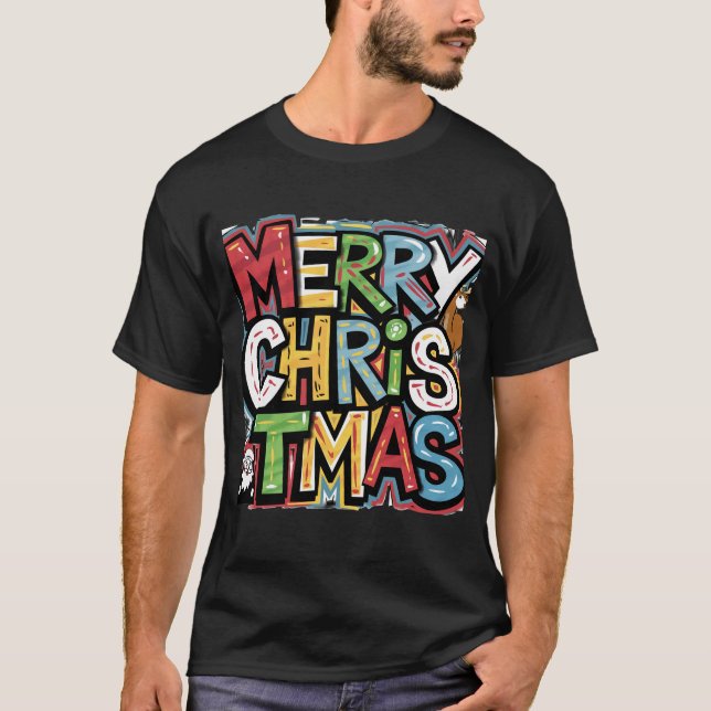 Cool Merry Christmas Text Graffiti Art T-Shirt (Front)
