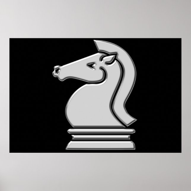 Cool Metallic Chess Knight Horse Piece Poster (Front)