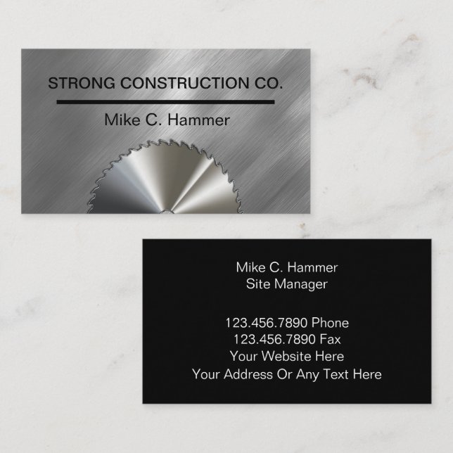 Cool Metallic Construction Business Cards (Front/Back)
