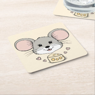 Cool mice mouse animals pet cartoon valentine square paper coaster