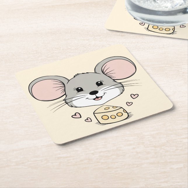 Cool mice mouse animals pet cartoon valentine square paper coaster (Angled)