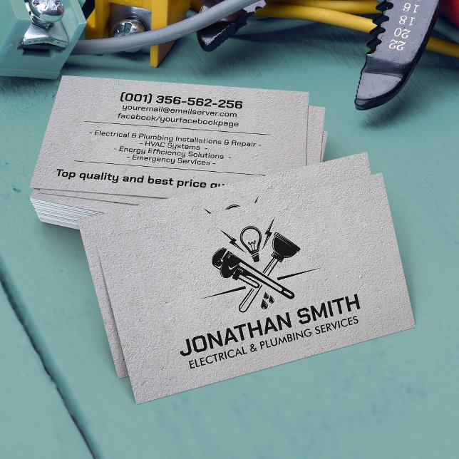Cool Minimal Electrical & Plumbing Contractor  Business Card (Creator Uploaded)