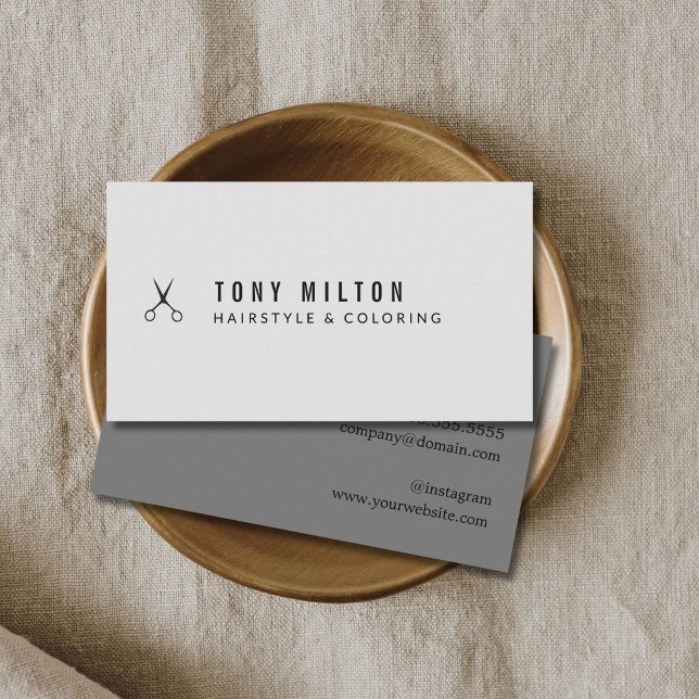 Cool Minimal Grey Black Scissors Hairstylist Business Card (Creator Uploaded)