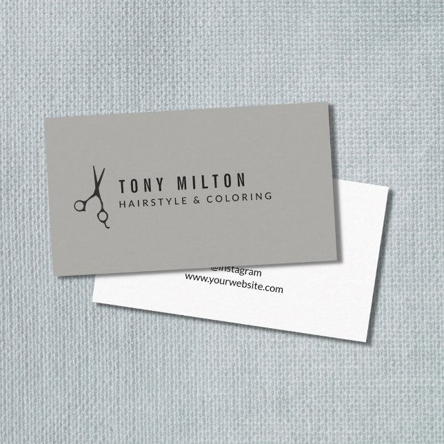 Cool Minimal Grey Black Scissors Hairstylist Business Card (Creator Uploaded)