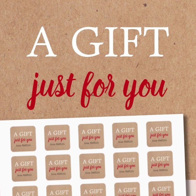Cool Minimal Printed Kraft Paper Just for you Gift Square Sticker (Creator Uploaded)