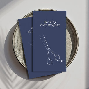 Cool Minimalist Blue White Scissors Hair Stylist Business Card