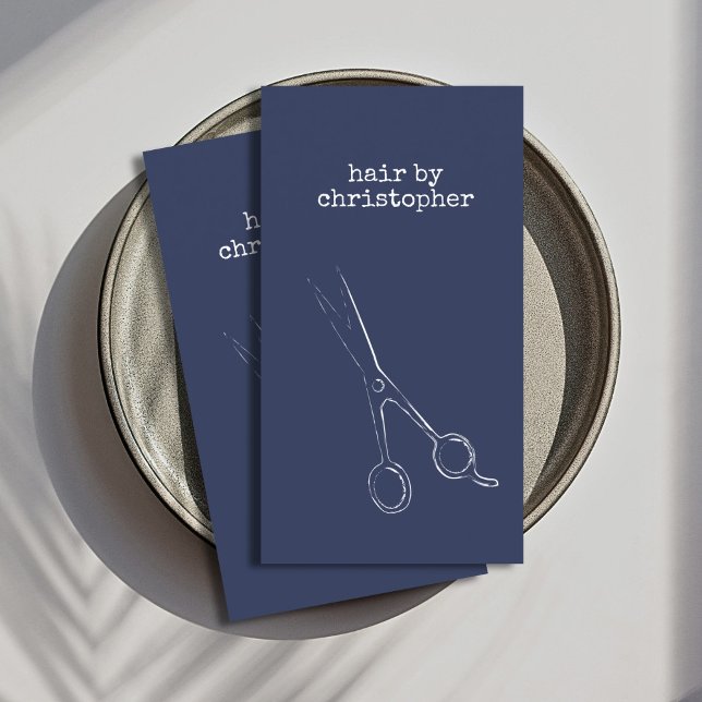 Cool Minimalist Blue White Scissors Hair Stylist  Business Card (Creator Uploaded)