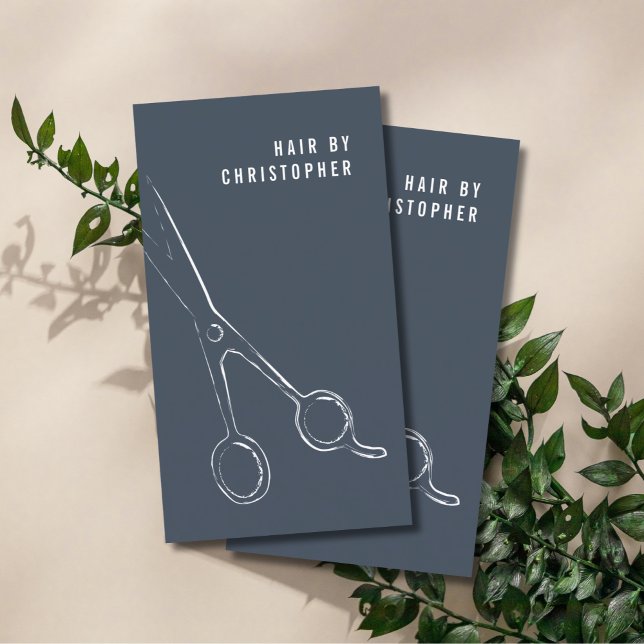 Cool Minimalist Blue White Scissors Hair Stylist  Business Card (Creator Uploaded)
