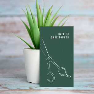 Cool Minimalist Green White Scissors Hair Stylist Business Card