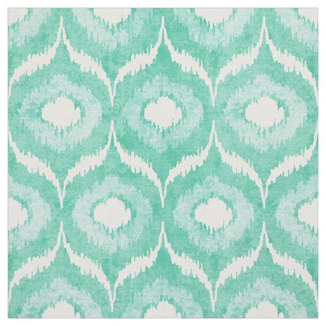 Cool mint and white ikat tribal pattern fabric (Swatch)