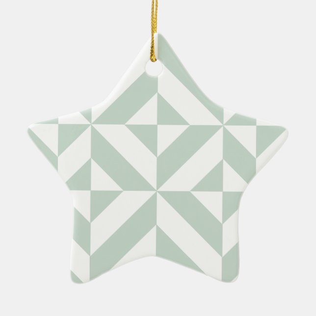 Cool Mint Geometric Deco Cube Pattern Ceramic Tree Decoration (Front)
