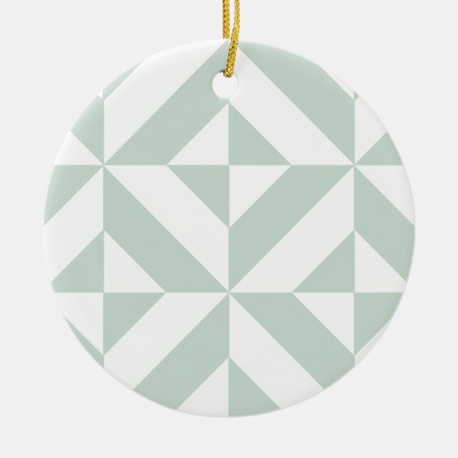 Cool Mint Geometric Deco Cube Pattern Ceramic Tree Decoration (Front)