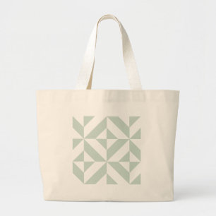 Cool Mint Geometric Deco Cube Pattern Large Tote Bag