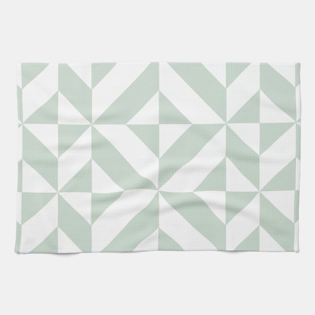 Cool Mint Geometric Deco Cube Pattern Tea Towel (Horizontal)