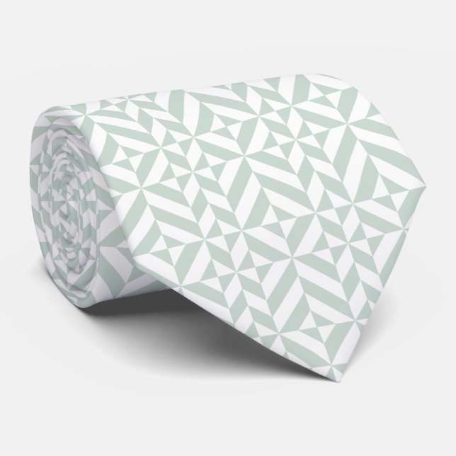 Cool Mint Geometric Deco Cube Pattern Tie (Rolled)