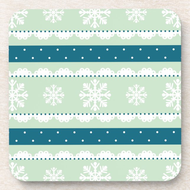 Cool Mint Green White Christmas Pattern Coaster (Front)