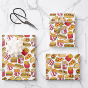 cool mixed fast food tiled party pattern wrapping paper sheet
