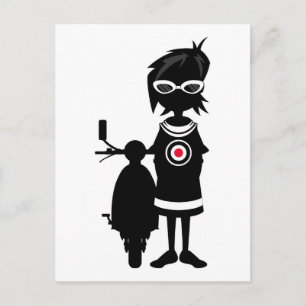 Cool Mod Girl and Scooter in Silhouette Postcard